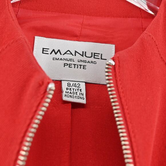 Vtg EMANUEL UNGARO Jacket Womens Size 8 Petite Solid Red Full Zip Blazer Classic - Picture 7 of 14